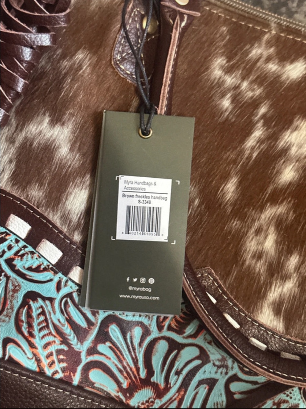 Myra Bag Brown and Turquoise Fringe Shoulder Bag - Picture 2 of 5